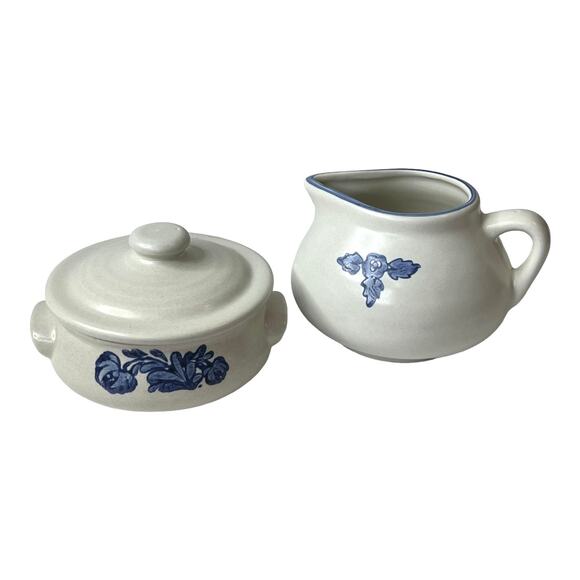 Pfaltzgraff Blue CREAM Pitcher & SUGAR Bowl SetYorktowne 3pc Stoneware Dishes - Picture 2 of 10